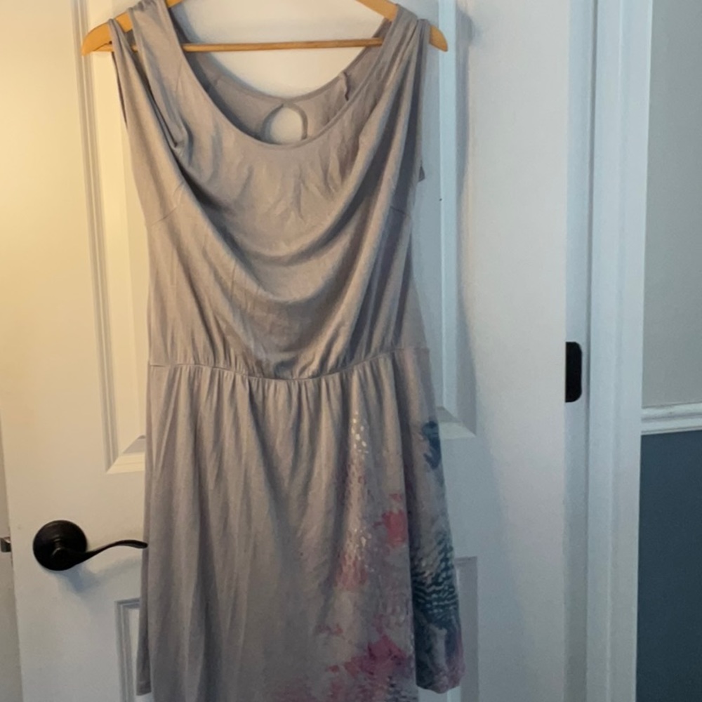 MUDD Grey Dress with Keyhole Sleeves
